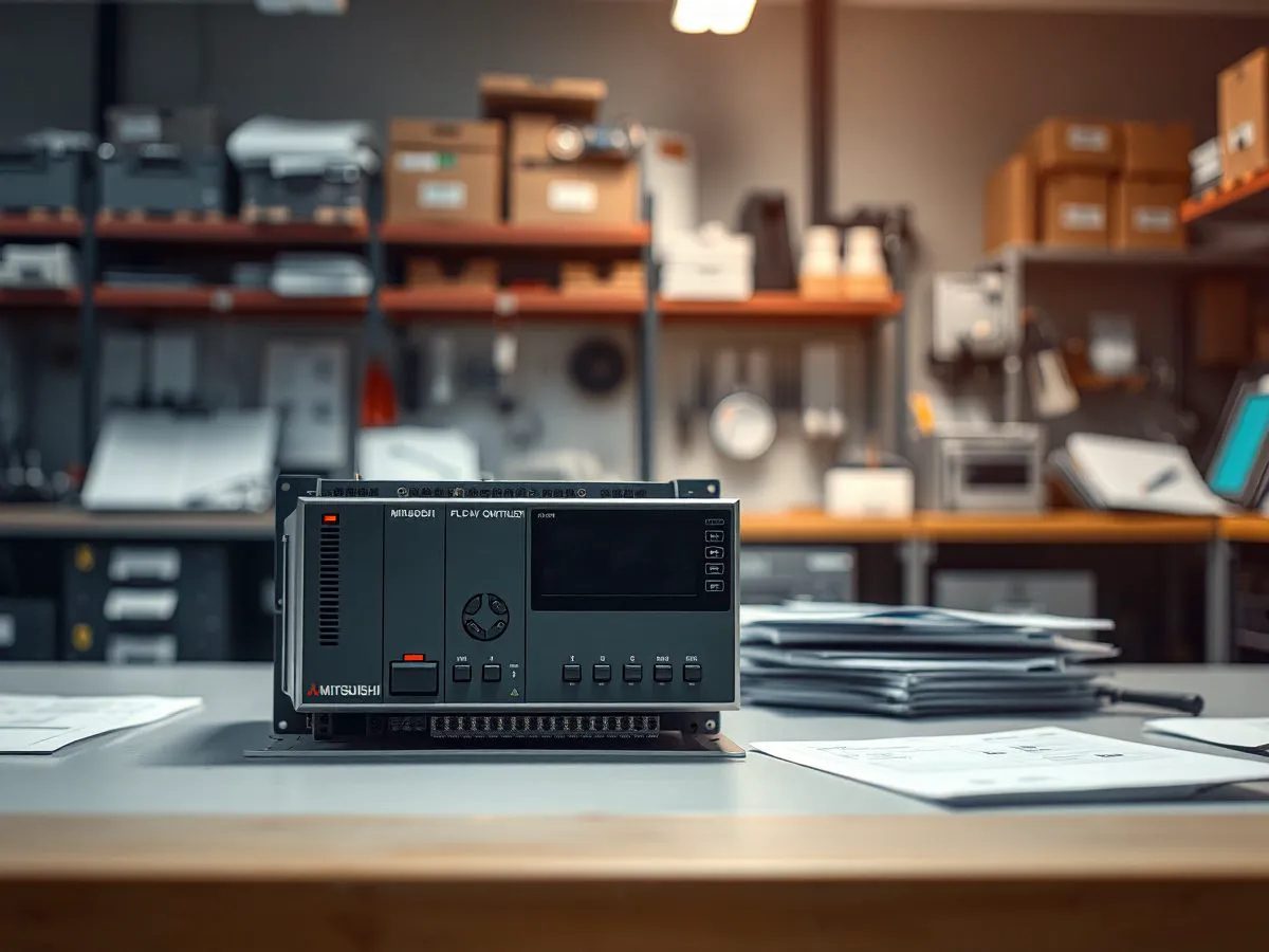 三菱FX5U PLC控制器产品实拍,展示模块正面接口与指示灯